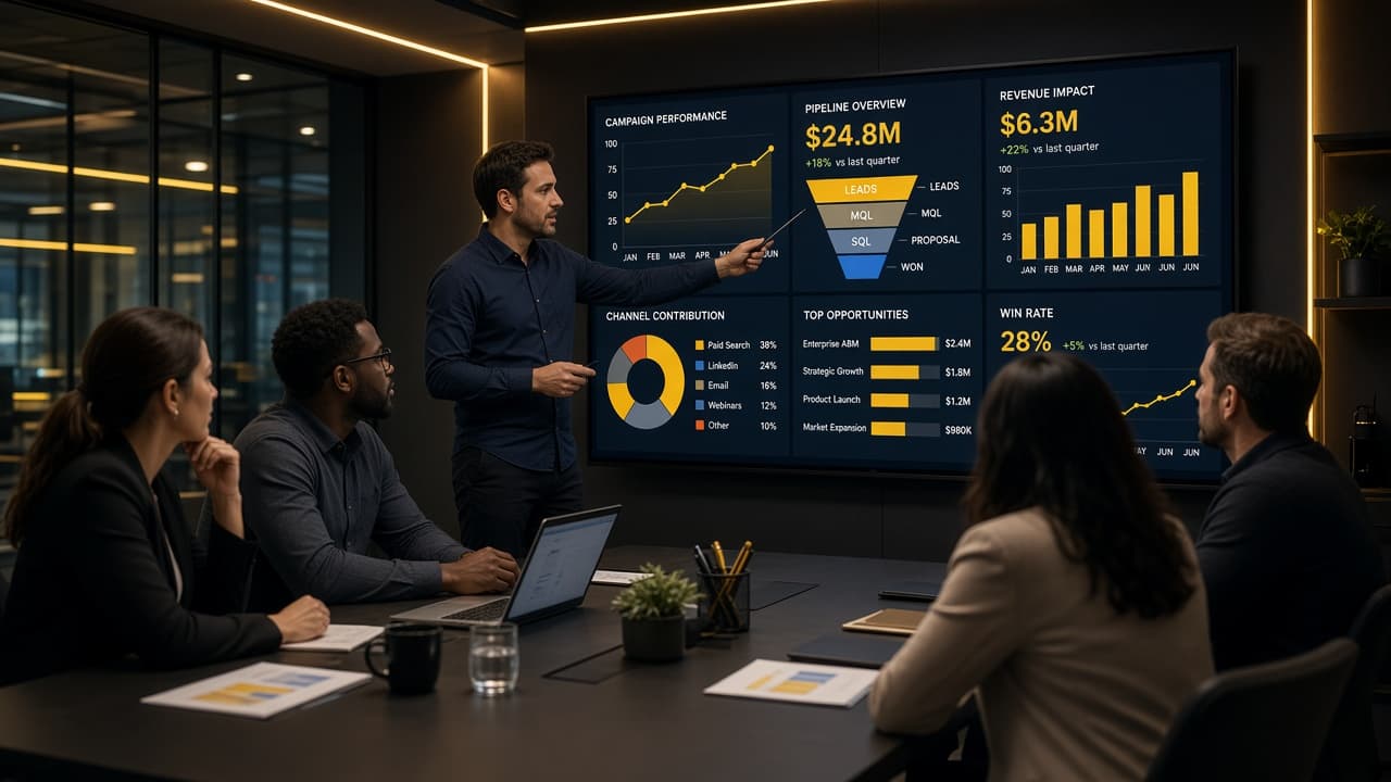 Sales and marketing team collaborating on campaign and pipeline analytics